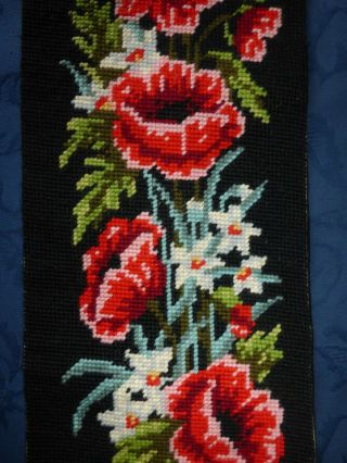 Vintage Hand Embroidered Poppy Tapestry,  Bell Pull
