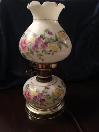 Vintage Hand Painted Hurricane Lamp Floral Pattern 12”