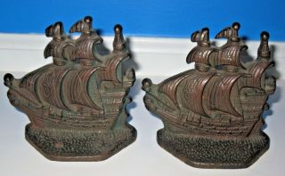Antique Vintage Spanish Clipper Sailing Ship Bookends Bronze Cast Iron Metal
