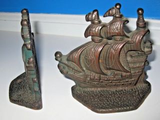 Antique Vintage Spanish Clipper Sailing Ship Bookends Bronze Cast Iron Metal 2