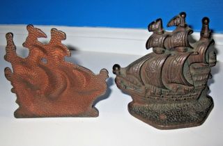 Antique Vintage Spanish Clipper Sailing Ship Bookends Bronze Cast Iron Metal 3