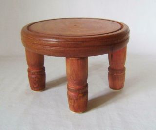 Small Round Footstool With Turned Oak Top.  7 Inches Wide.