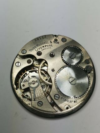 Antique Swiss Thomas Russell Pocket Watch Movement For Spares