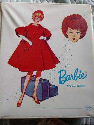 Barbie Doll White Carrying Case Trunk Vinyl Vintage 1963 Mattel Red Flare Hair