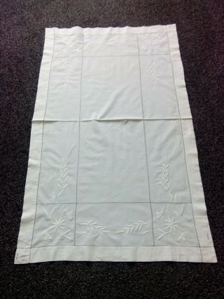 Vintage Linen White Work Embroidered Tablecloth