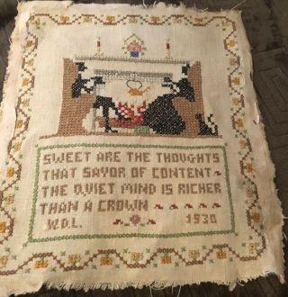 Antique Cross Stitch Sampler” Signed Dated C.  1930” (unframed) 8.  5’x9.  5’ Inches