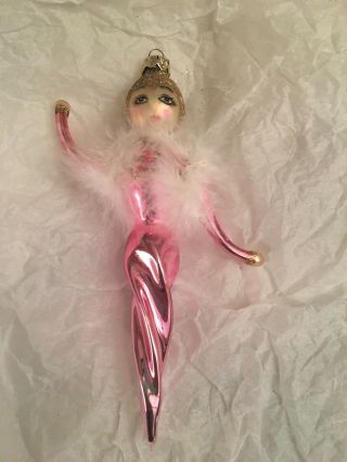 Possible Radko - Italian Style Christmas Ornament - Pink Swirl Lady With Feathers