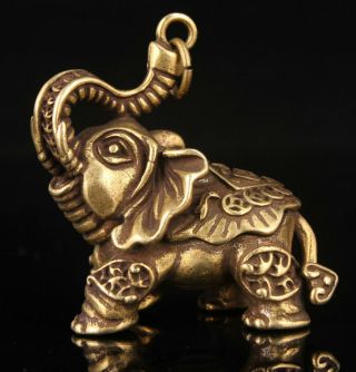 China Old Hand - Carved Vintage Brass Mini Elephant Statue Key Chain