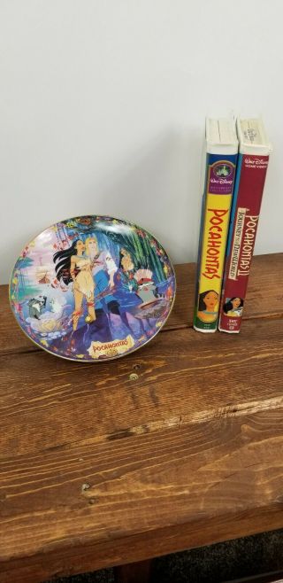 Bradford Disney Musical Plate 1997 Pocahontas Colors Of The Wind & 2 Vhs Movies