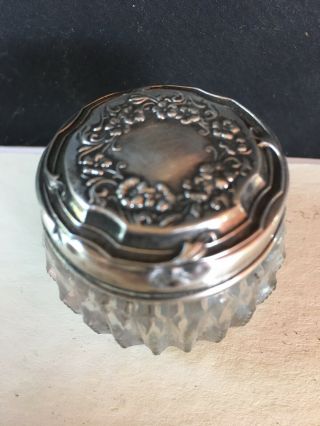Small Ladys Powder Jar Silver Top Antique