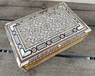 Vintage Wooden Trinket / Jewellery Box - Mother Of Pearl Inlay