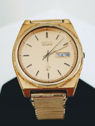 Vintage Mens Gold Tone Seiko Calendar Watch