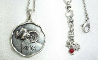 Lucky Brand Antiqued Silver Tone Aries Ram Astrology Zodiac Pendant Necklace