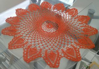 Vintage Orange Hand Crocheted Cotton Large Doily / Table Mat / Small Tablecloth
