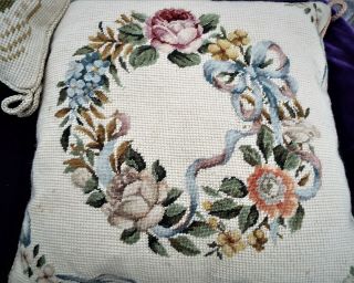 . Vintage Tapestry Cushion/floral Petit Point