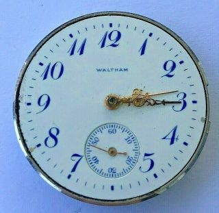 0s - Antique 1909 Waltham Hand Winding Pocket Watch Movement W Seconds Hand Reg.