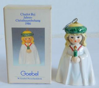 1986 Goebel Porcelain Charlot Byj Noel Angel Christmas Bell Ornament W/ Box