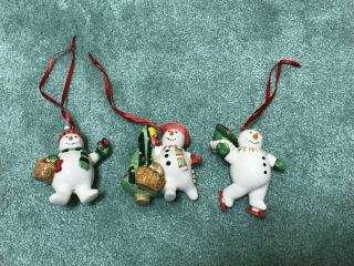 3 Longaberger Bluster Trimming Snowman Christmas Tree Holiday Ornaments 2004