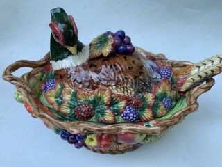 Fitz And Floyd Autumn Bounty Pheasant Soup Tureen With Ladle 1997