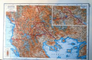 Antique 1920 Military Map Wwi Salonica Salonika Harmsworth Atlas