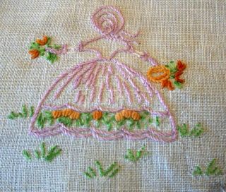 Table Centre Doily Vintage Hand Embroidered Crinoline Lady 4
