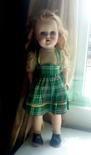 Vintage Doll Hard Plastic.  Walker,  Head Turns As Legs Move.  Sleep Eyes 20 "