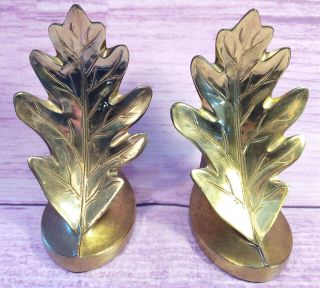 Brass Leaf Bookends Philadelphia Manufacturing Co Heavy Pair Mcm Vintage Leaves