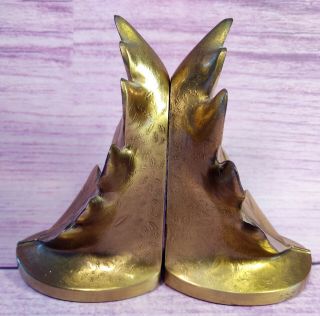 Brass Leaf Bookends Philadelphia Manufacturing Co Heavy Pair MCM Vintage Leaves 2