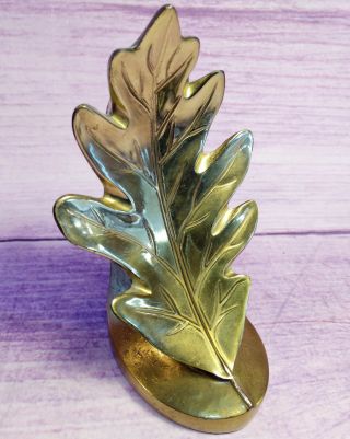 Brass Leaf Bookends Philadelphia Manufacturing Co Heavy Pair MCM Vintage Leaves 5