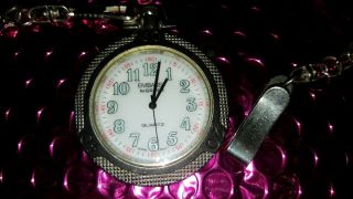 Pre Own Gruen Embassy Pocket Watch 13 " Chain - - 2 " Round With Nite Glow Nos.