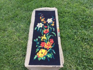 Vintage Old Tapestry Embroidered Picture Hand Stitch Panel Floral Flowers