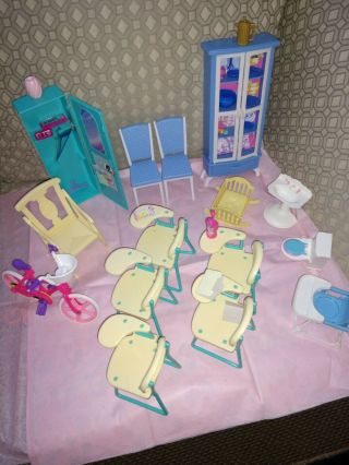Mattel Barbie And Friends Vintage Furniture - Classroom,  Bike,  Dining,  Nurser