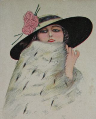 Nanni Signed Bonne Annee Art Deco Fashion Girl Antique Portrait Postcard Glamour