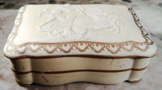 Antique French Pâte - Sur - Pâte Limoges White Gold Highlights Porcelain Trinket Box