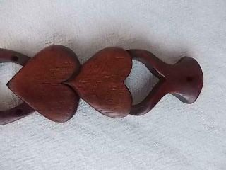 65 / VINTAGE WOODEN HAND CARVED WELSH LOVING SPOON WITH HORSESHOE AND HEARTS 3