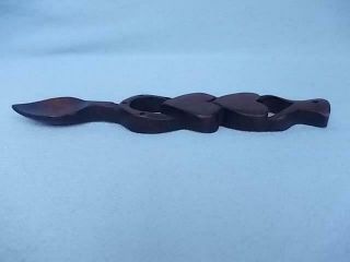 65 / VINTAGE WOODEN HAND CARVED WELSH LOVING SPOON WITH HORSESHOE AND HEARTS 4
