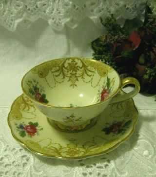 Antique German Tea Cup & Saucer Royal Bayreuth Bavaria Germany