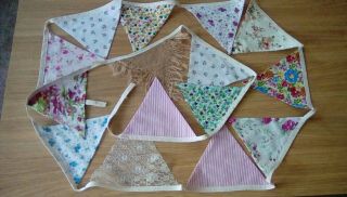 Vintage Style Handmade 15 Flag double sided Floral/lace/hessian/striped bunting 2