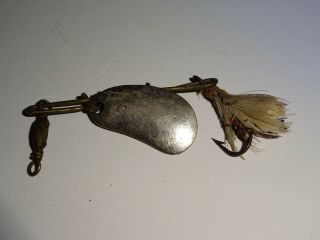 Vintage 2 Kidney Shaped Fishing Lure Spoon And Treble Hook With Feathers