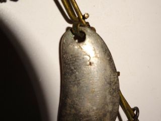 vintage 2 Kidney shaped fishing lure spoon and treble hook with feathers 2