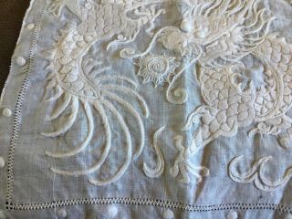 VINTAGE EMBROIDERED PICTURE PANEL OF DRAGON ON FINE VOILE 8” Sq 4