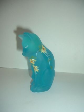 Fenton Lenox Cat Grooming Handpainted artist Signed Blue Figurine 4