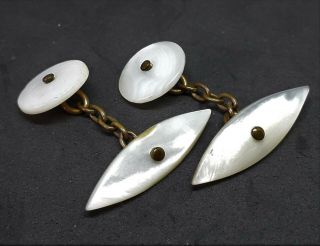 Pair MOTHER OF PEARL Antique DOUBLE CUFFLINKS Edwardian c.  1900 - 1920s 3