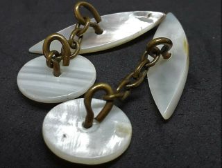 Pair MOTHER OF PEARL Antique DOUBLE CUFFLINKS Edwardian c.  1900 - 1920s 4