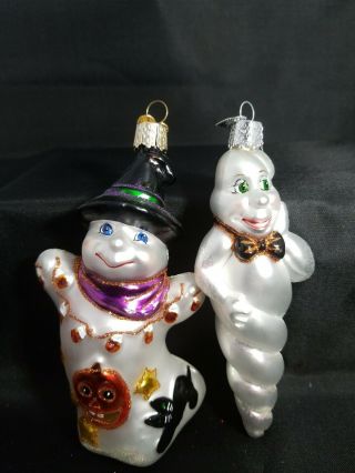 2 Owc Halloween Ghosts Glass Ornaments