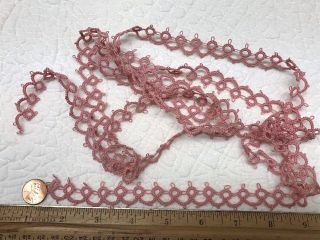 Vintage Cotton Tatted Lace Trim Pink For Dolls Bears Crafts 2 Yards
