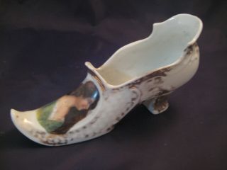 Porcelain China Ware Shoe High Heel Portrait Lady Gold Trim 7 1/4 "