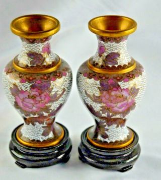 Qty 2,  Vintage Jingfa Cloisonne Vases With Stands 026