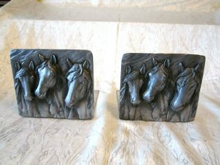 Three Horse Heads Bookends Heavy Metal Signed
