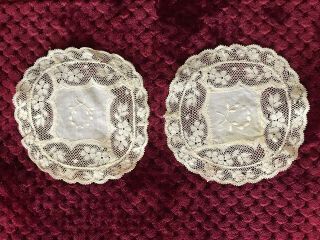 2 Antique Handmade Normandy Lace Fond De Bonnet 5 3/4 " And 5 1/2 "